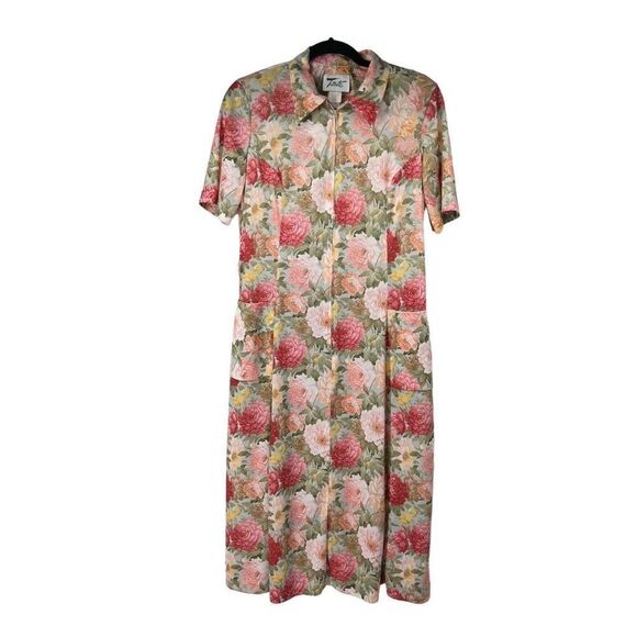 Vintage 60’s Pink Peonies Floral Zip Up Dress - Picture 1 of 7
